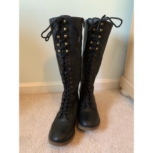 Knee-High Faux Leather Lace-Up Boots